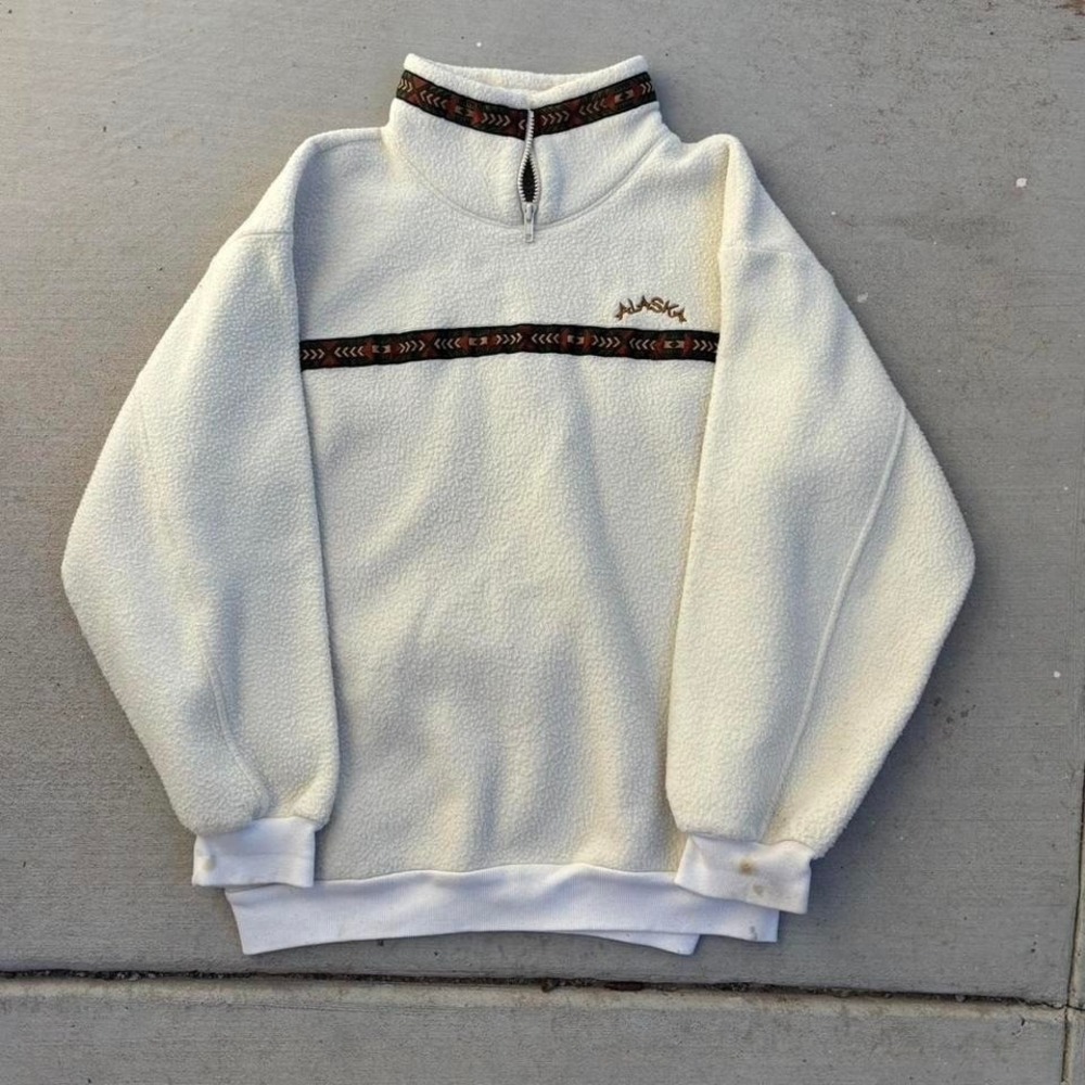Vintage Alaska Quarter Zip Arctic Adventure Aztec White Fleece